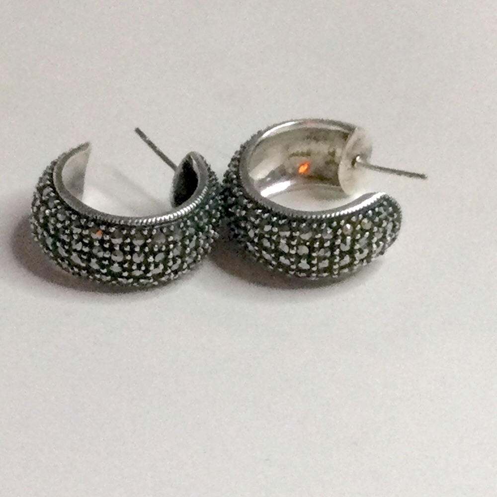 Judith Jack Sterling Silver With Marcasite Wide Hoop Earrings Euc